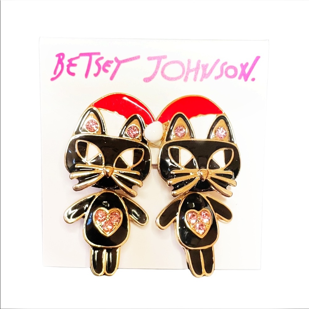 🌀 Betsey Johnson Holiday Santa Cat Earrings
